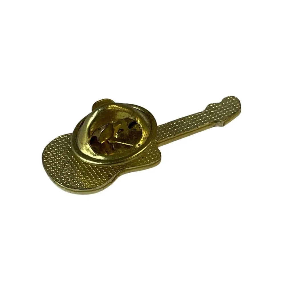 American Flag Guitar Lapel‎ Pin Gold-Tone Enamel Patriotic USA Music Symbol